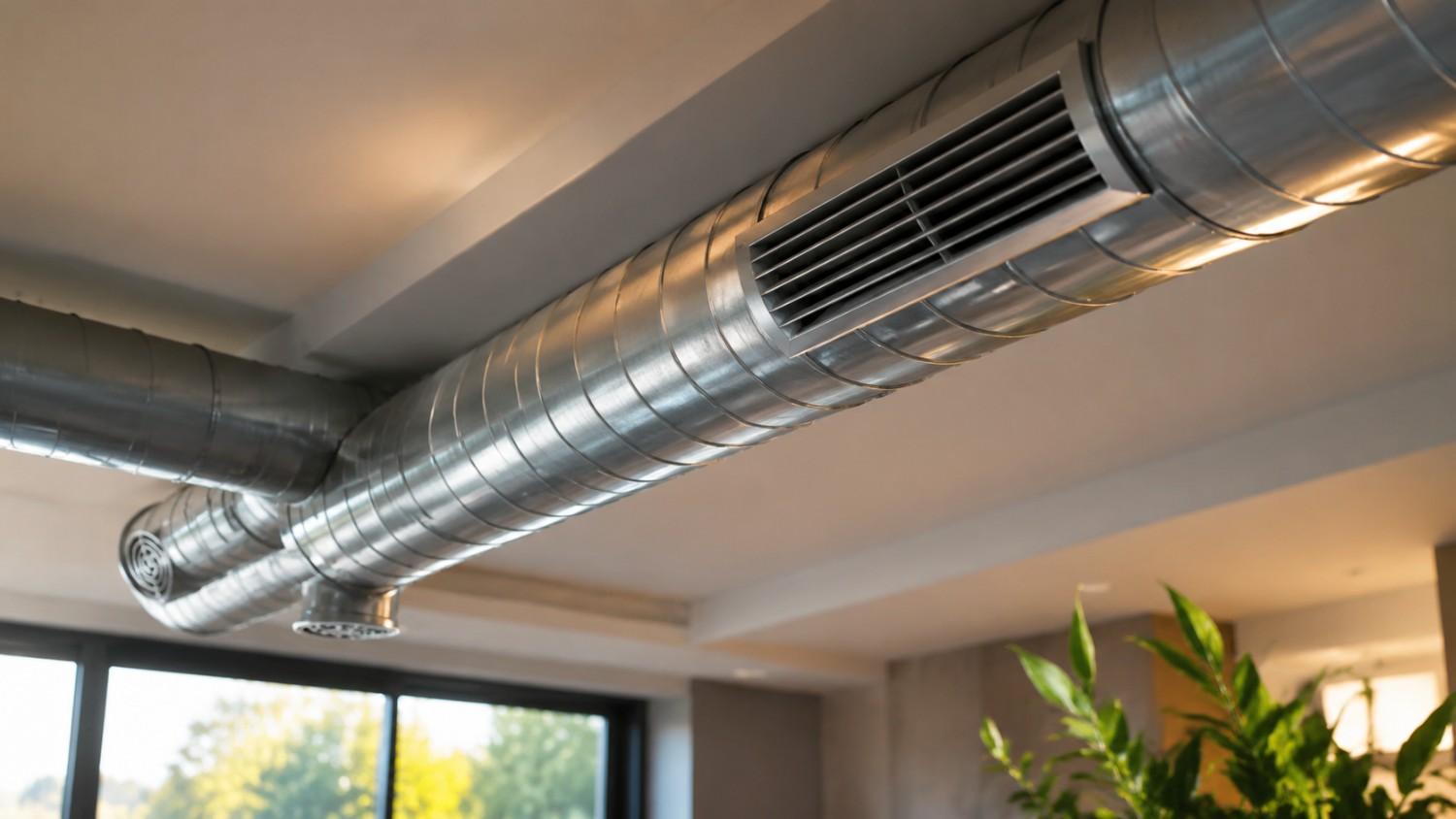 Clean HVAC ductwork with ceiling air vent.
